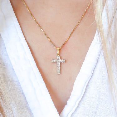 Gold CZ Thick Cross Necklace